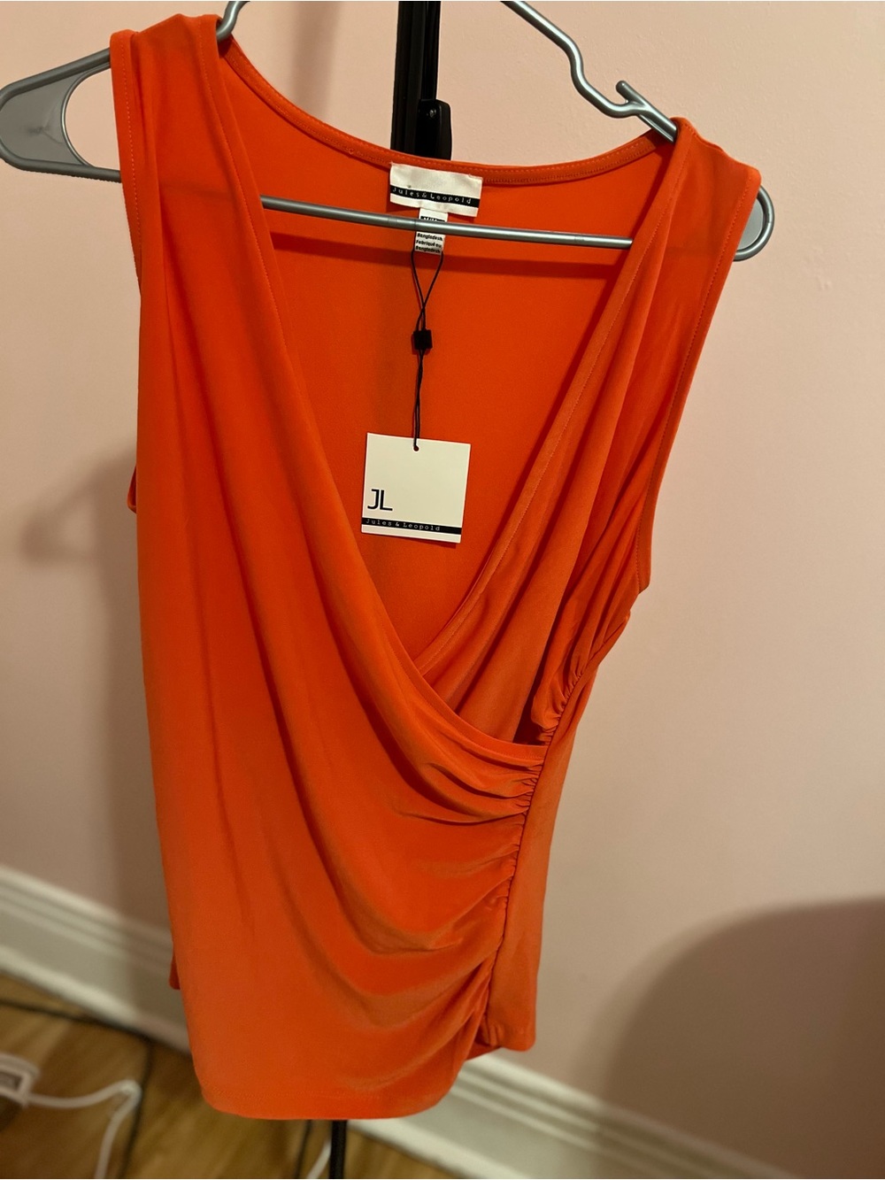 Jules & Leopold Draped Sleeveless Tank in Vibrant Orange
